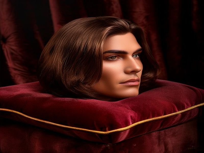 Front view of the toupee on a velvet pillow